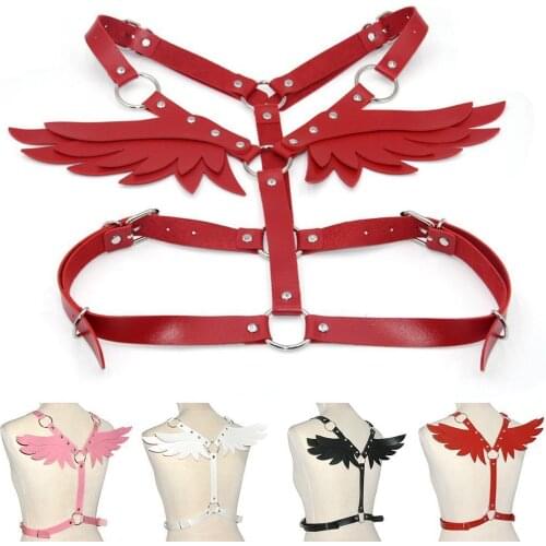 New Fashion Metal Buckle Leather Harness Goth Punk Chain Strap Women Tops Waistband Adjust Halterneck Body Bondage