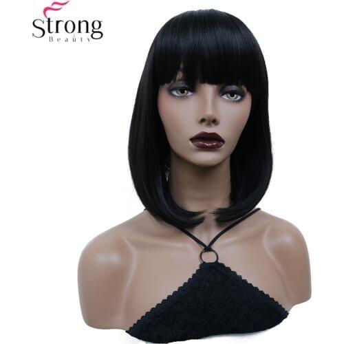 StrongBeaut Black Medium Bob Wig Straight Hair Natura Synthetic Wigs for women