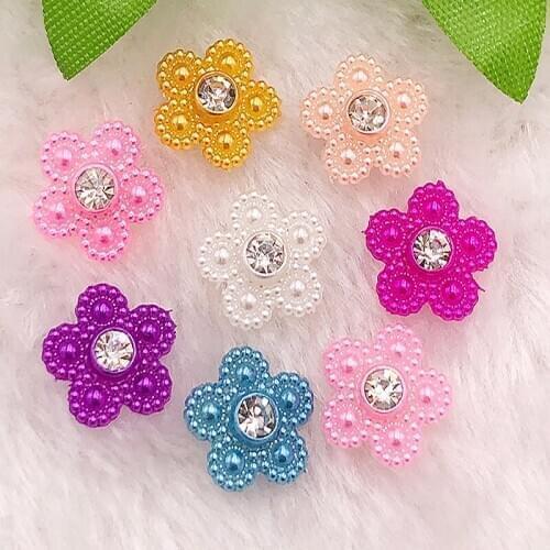 DIY 50pcs Mix 14mm Resin 3d Flower Flatback Rhinestone Wedding Buttons Crafts