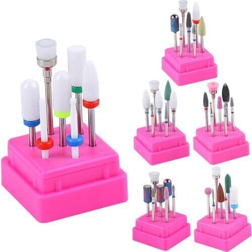 Nail Drill Bits 7Pcs/set Tungsten Carbide Acrylic Nail File Drill Bit Manicure Pedicure 3/32" with Nail Drill Bit Holder Milling