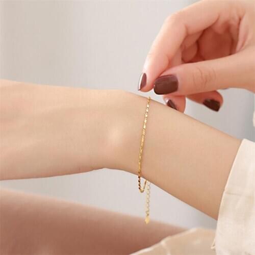 Exquisite Gold Square Chain Bracelets Female Hand Accessories Pure Silver 925 Bracelets Lady Valentines Day Gift Girl Jewelry