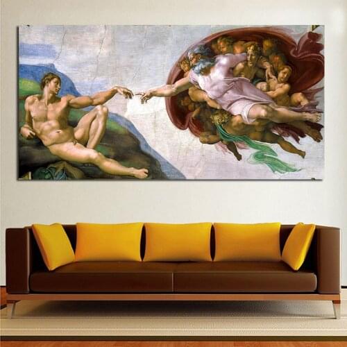 JQHYART Canvas Art Classical Oil Painting Michelangelo Creation Of Adam Wall Pictures For Living Room Modular Pictures