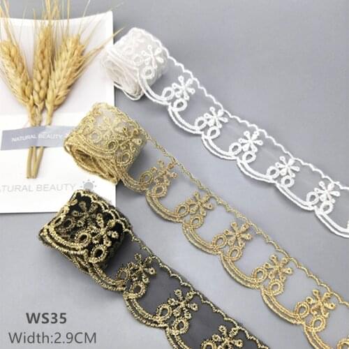 Zsbszc 10 yards New 2.9cm width Mesh Lace Trim lace fabric dress sleeve skirt decoration white golden black mesh free ship WS35