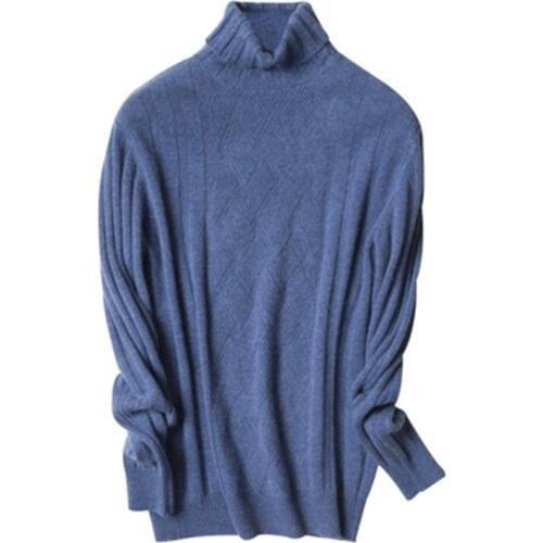 100%cashmere twisted striped thick knit men high collar loose H-straight pullover sweater 3color S-2XL