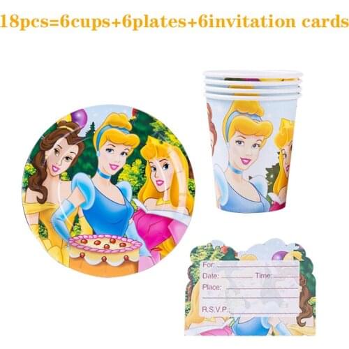 Disney Cartoon Figure Six Princess Party Decoration Girl Children Birthday Theme Party Wedding Disposable Tableware Set Supplies