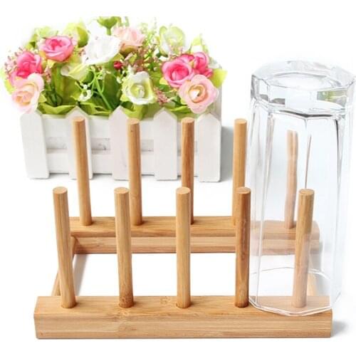 NHBR Dish Rack Pots Wooden Plate Stand Wood Kitchen Cup Display Drainer Holder NEW