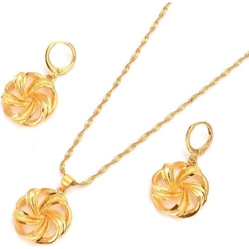 Charm Vintage lady gold Flower earrings Necklaces & Pendants Jewelry stes for Women girls wedding birthday gifts drop Shipping