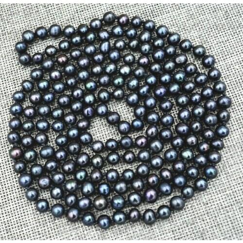 New 7-8mm Black real akoya Tahiti Cultured Pearl Necklace 50INCH
