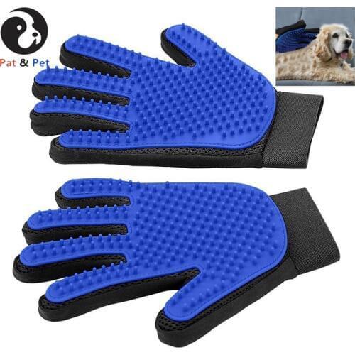 Pet Grooming Glove - Gentle Deshedding Brush Glove - Efficient Pet Hair Remover Mitt - Enhanced Five Finger Design - 1 Pair