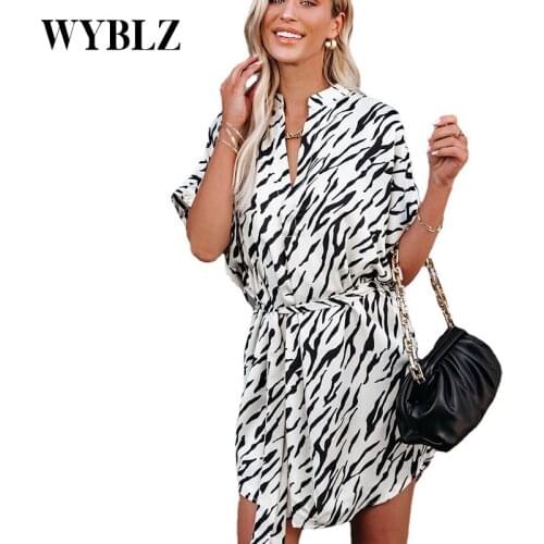 WYBLZ Summer Dress Women 2021 New Horse Print Irregular Loose Short Sleeve Shirt Dress Female Casual Loose Party Robe Vestidos