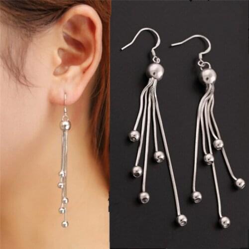Silver Plated Earrings Charming Round Long Dangle Drop Earrings With Tassels