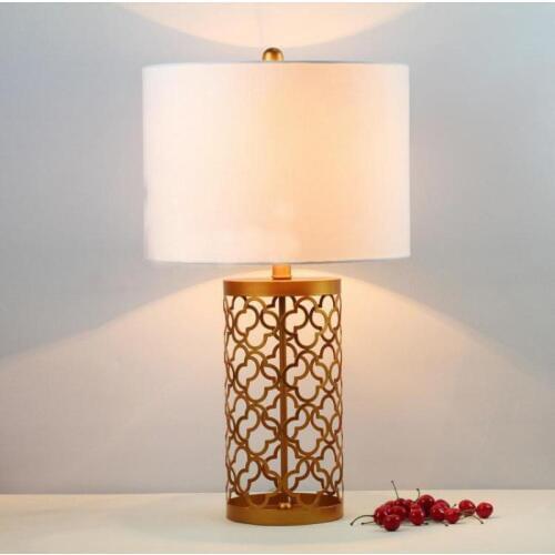 Retro Creative Luxurious American Country Carved Gold Iron Fabric E27 Table Lamp For Living Room Bedroom Bedside H 62/72cm 1291