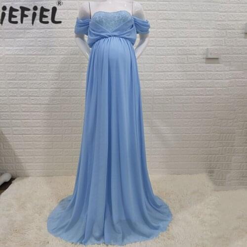 Sexy Maternity Dresses For Photo Shoot Chiffon Off Shoulder Pregnancy Dress Photography Prop Lace Maxi Gown For Pregnant Women