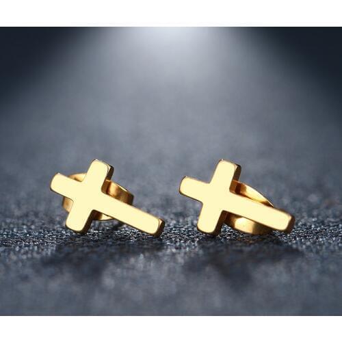 DOTIFI Stainless Steel Stud Earring For Women Man Cross Gold And Silver Color Lovers Engagement Jewelry Drop Shipping