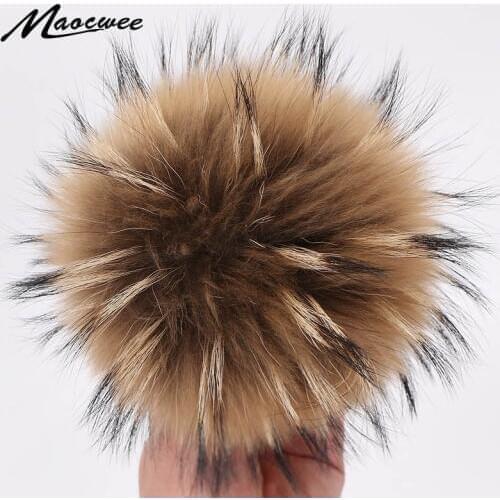 15cm Natural Animal Hairball Hat Ball Pom Pom Handmade DIY Really Raccoon Large Hair Ball Wholesale Hat PomPom With Buckle