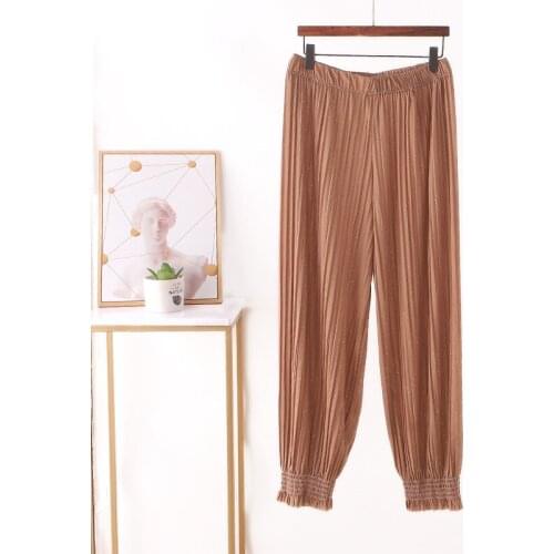 Chiffon Shining Pants Women Long Trousers Elastic Big Size High Waist Solid Color Pant Casual Loose Summer Student Sport Clothes