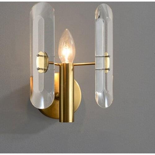 Modern Crystal Bronze LED Wall Lamp Nordic Iron Art Living Room Bedroom Bedside Background Aisle Corridor E14 Decor Lighting