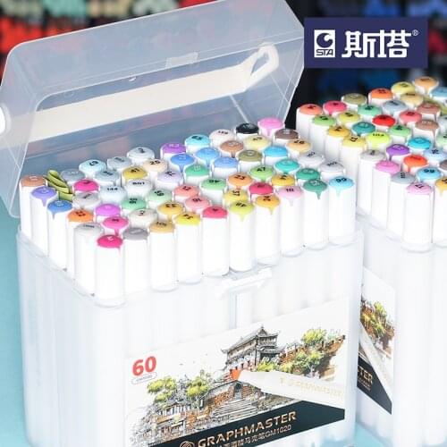 STA Alcohol Oil Color Markers 12/24/36/48/60/80 Colors Set Manga Sketching Art Markers Dual Brush Pen School Supplies Stationery