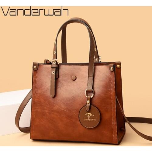 3 Layers Casual Tote Vintage Ladies Tote Hand Bag Leather Luxury Handbags Women Designer Bags for Women 2021 Sac A Main Femme