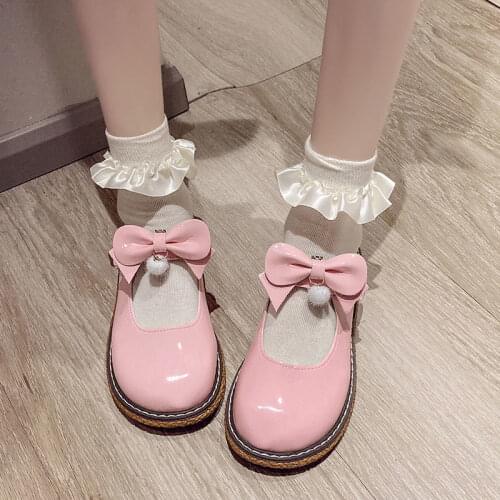 Apanzu Lolita Shoes Pink Women Sweet Black Cosplay Mary Jane Shoes Kawaii Japanese JK Round Toe Soft Bottom School Uniform Shoes