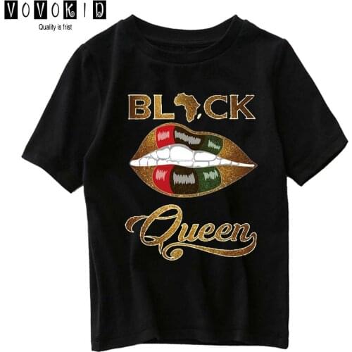 Girls Black Queen Streetwear T-shirt Little Girl Cute Cartoon Sweet Chlidren Summer Top Baby T Shirt Cartoon Shirt