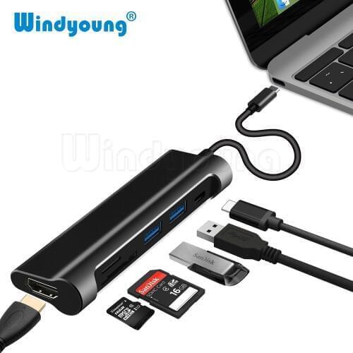 USB C 3.1 HUB to HDMI SD/TF Card Reader USB Type C Charging Port 2 USB 3.0 HUB Adapter for Samsung S9/S8 MacBook Pro Type C HUB