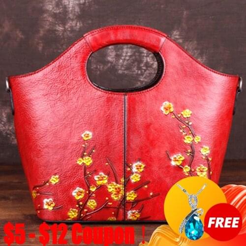 CGA Vintage Bags For Women 2021 New Genuine Leather Handmade Embossed Handbags Nature Cowhide Versatile Shoulder Messenger Bag