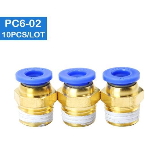 HIGH QUALITY 10pcs BSPT PC6-02, 6mm to 1/4" Pneumatic Connectors male straight one-touch fittings