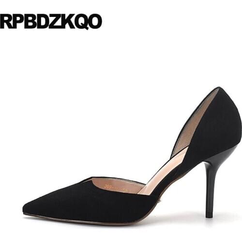 Shoes slip on pointed toe 2019 scarpin summer suede pumps thin high heels sandals stiletto blue ladies 3 inch size 4 34 black
