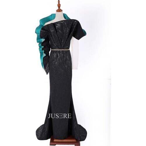 Fitted Evening Dress Haute Couture Black Long Sleeves Prom Dress with Sweep Train in Stock party dress