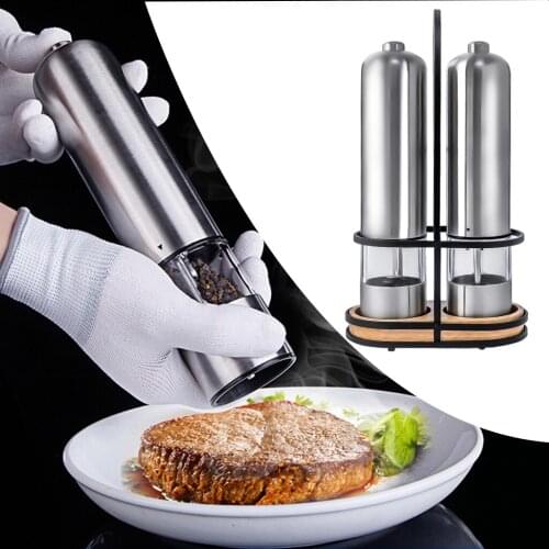 2pcs Electric Pepper Mills Grinder with Stand Sea Salt Grain One-handed Operation Kitchen Gadgets Grinding/BBQ Tool