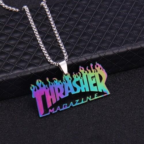 2021 Fashion Street Hip Hop Cool Titanium Steel Necklace Colorful Gradient Mermaid Pendant Spiral Striped Astronaut Dragonfly