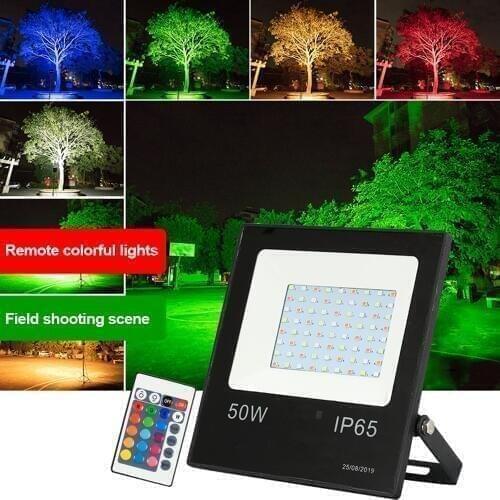 220V RGB LED Floodlight with Remote 10W 30W 50W IP66 Waterproof Outdoor Light LED Spotlight Wall Lamp Reflector Projector