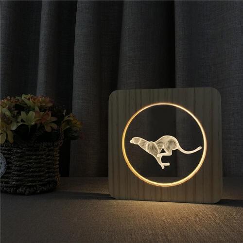 Leopard Running Animal 3D LED Arylic Wooden Night Lamp Table Light Switch Control Carving Lamp for Childrens Room Decorate