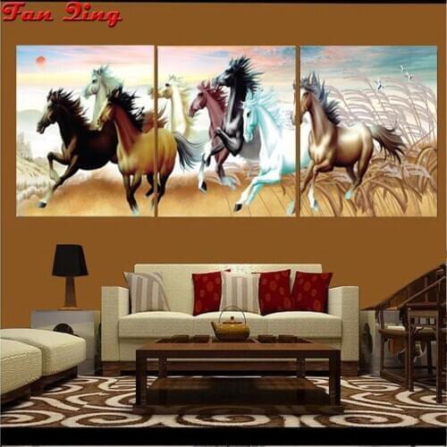 DIY 5D Diamond Painting 8 Horses Sunrise Cross Stitch Kits Mosaic Embroidery Animal Picture By Numbers Home Decor