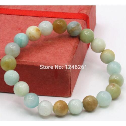 8mm Natural Stone Amazonite Beads Bracelet Girls Christmas Gifts Accessory Parts Fitting Female Jewelry Making Stones 7.5inch