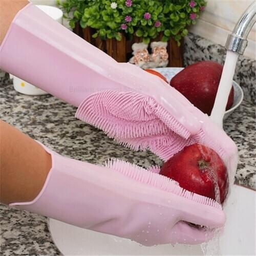 Household Magic Silicone Dishwashing Gloves Cleaning Tools Scrubbing-Dish Wash Great for Kitchen Bathroom