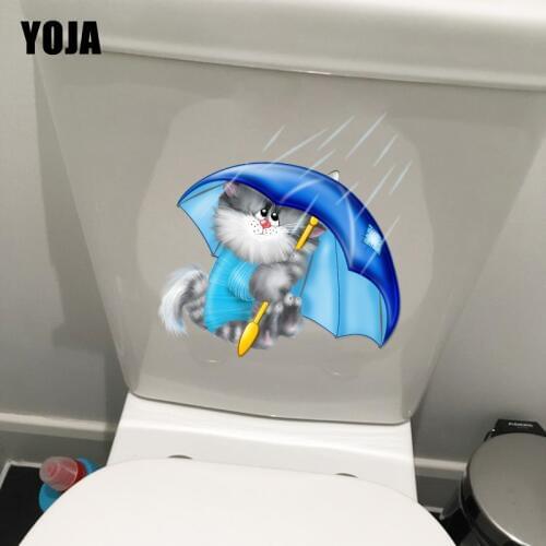 YOJA 18.5*19.1CM Lovely Cartoon Cat Toilet Wall Sticker Home Room Decor Decals T1-0191