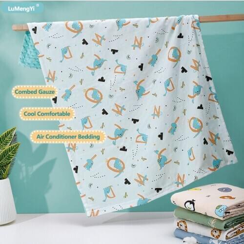 LuMengYi Baby Blanket Newborn Combed Gauze Minky Dot Soft Stroller Bedding Thin Toddler Kids Girl Boy Dinosaur Cool Comfortable