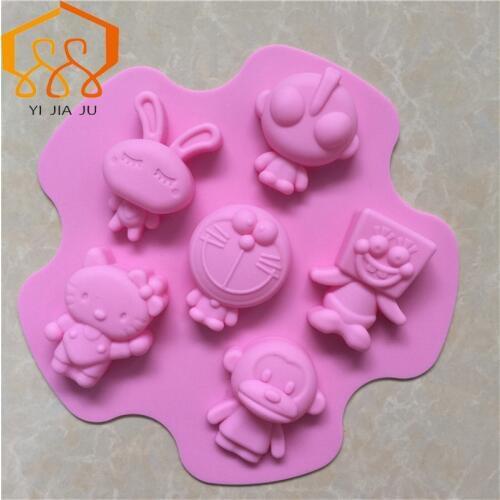 DIY 6 Even Altman cartoon Doraemon cake mold Round Muffin Sweet Candy Jelly Fondant Cake Chocolate Mold Silicone Tool Baking Pan