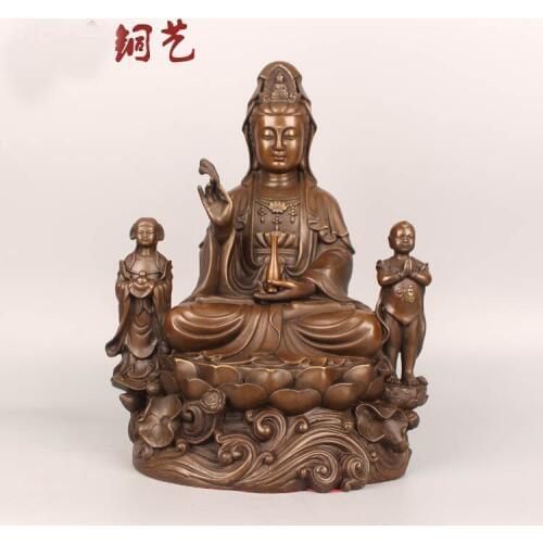 2020 HOME SHOP bless Safety Health GOOD luck Talisman efficacious Protection TONGZI Guanyin Bodhisattva Bronze Buddha statue