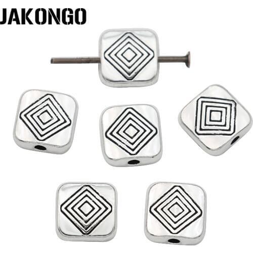 JAKONGO Square Spacer Beads Antique Silver Plated Loose Beads Jewelry Making Bracelet Accessories DIY Findings 8MM 10pcs/lot