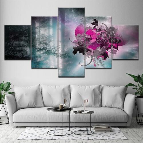 Canvas Painting The fog forest with Art abstract illustration 5 Pieces Modular Wallpapers Poster Print living room Home Decor