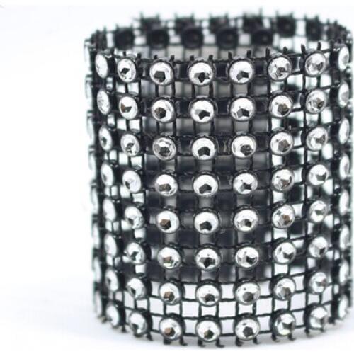 Laial Napkin Rings 500 Pcs Eco-Friendly Rhinestone Mesh Black Napkin Ring Holder For Wedding Party Home Chair Table Decorative