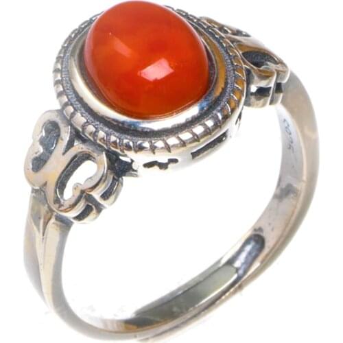 Natural Nanjiang Red Agate Opening Handmade 925 Sterling Silver Ring 7 D1101