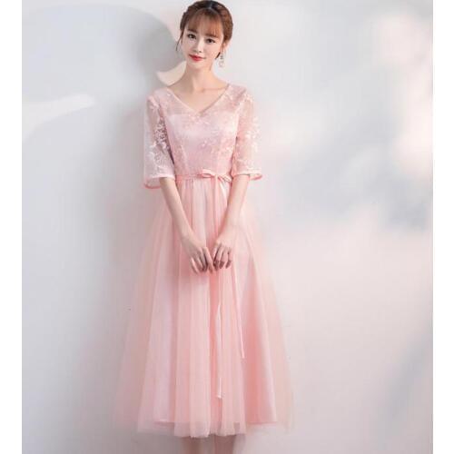 Korean Version Plus Size Long style Shoulder Screen Sisters Banquet Hosts Flower Pink Cocktail Dresses Cocktail Dress Party