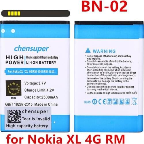 Chensuper 2500mAh BN-02 BN02 Li-ion Phone Battery for Nokia XL / XL 4G RM-1061 RM 1061 RM-1030 RM-1042 RM 1061
