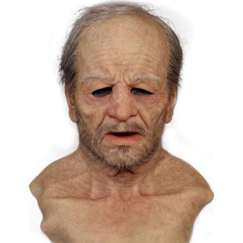 Baldness Old Man Cosplay Headgear Grandpa Cos Halloween Cosplay AceesoryHead Mask with Neck Disguise Silver Hair Moustache