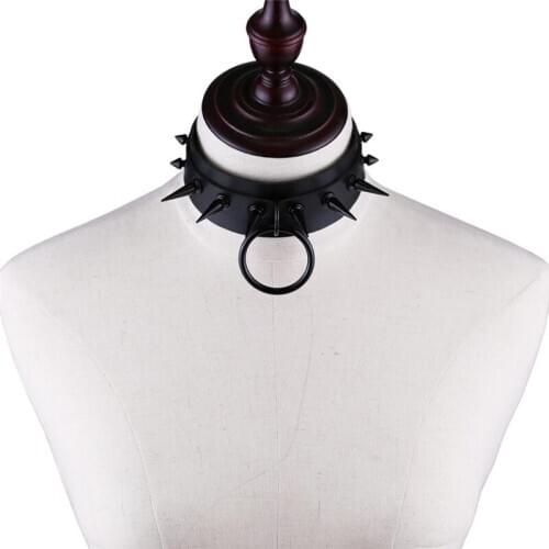 Trendy Rivets Collar Women Man Black Leather Choker Necklace Punk Jewelry On The Neck Circle Aesthetic Gothic Accessories 2020