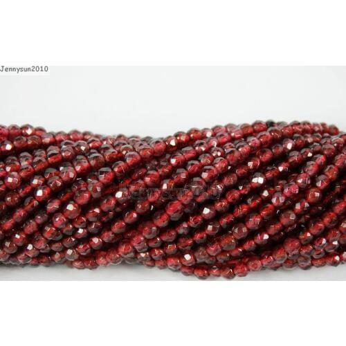 Natural Garnet Gems Stones 2mm Faceted Round Spacer Seed Beads 15.5'' Strand for Jewelry Making Crafts 5 Strands/Pack